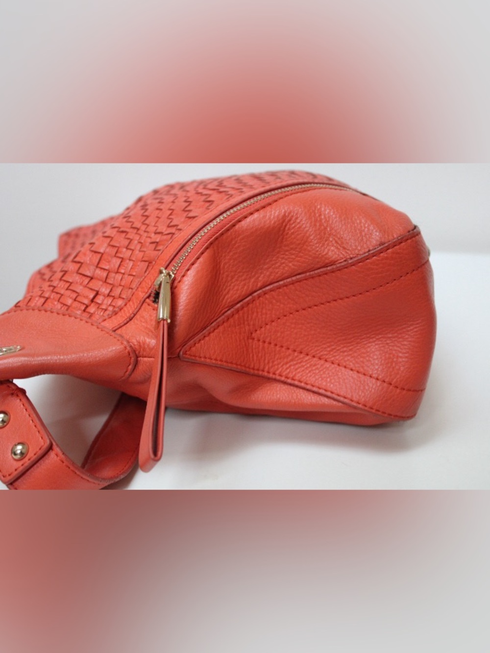 b. makowsky Woven Leather Hobo in Orange with Gold Hardware - Picture 4 of 13